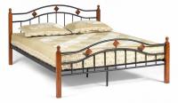 Кровать AT-126 Wood slat base дерево гевея/металл, 160*200 см (Queen bed), красный дуб/черный. Фото №1