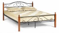Кровать AT-815 Wood slat base дерево гевея/металл, 160*200 см (Queen bed), красный дуб/черный. Фото №1