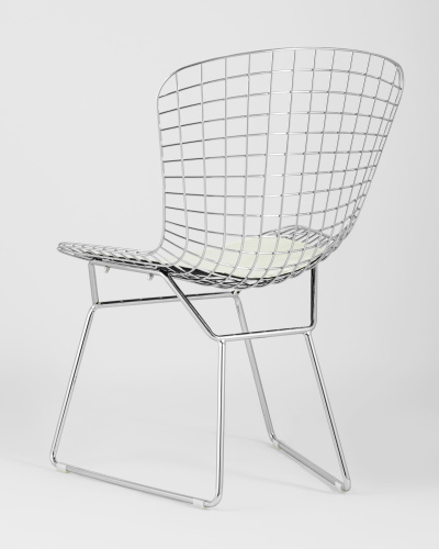 Стул обеденный Bertoia хромированный с белой подушкой. Фото №7