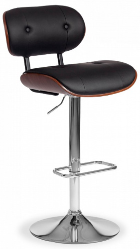 Барный стул DRAKAR (mod.4050) металл/дерево/экокожа, 51х56х95-116 см, высота сиденья 65-87 см, черный/орех/хром. Фото №1
