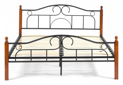 Кровать AT-808 Wood slat base дерево гевея/металл, 160*200 см (Queen bed), красный дуб/черный. Фото