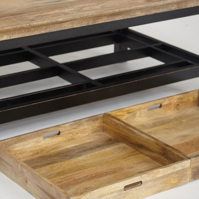 Столик кофейный Secret de Maison BLACK LABEL (mod. 14) дерево акация, манго, мдф, 125x75x50 см, черный/натуральный. Фото