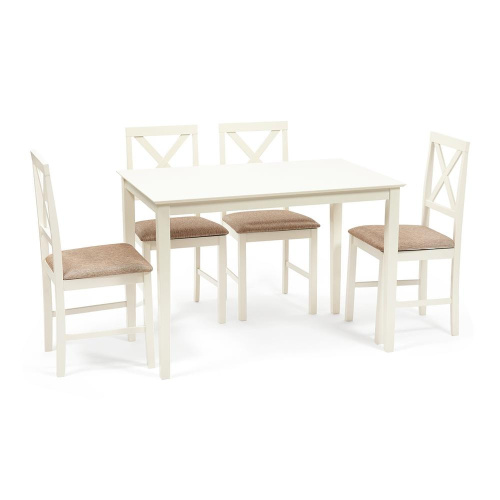 Обеденный комплект эконом Hudson Dining Set (стол + 4 стула) (ivory white (слоновая кость), ткань кор.-золотая). Фото №1