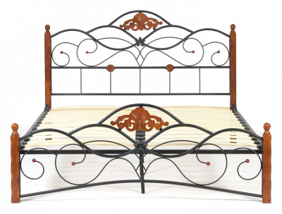 Кровать CANZONA Wood slat base дерево гевея/металл, 160*200 см (Queen bed), красный дуб/черный. Фото